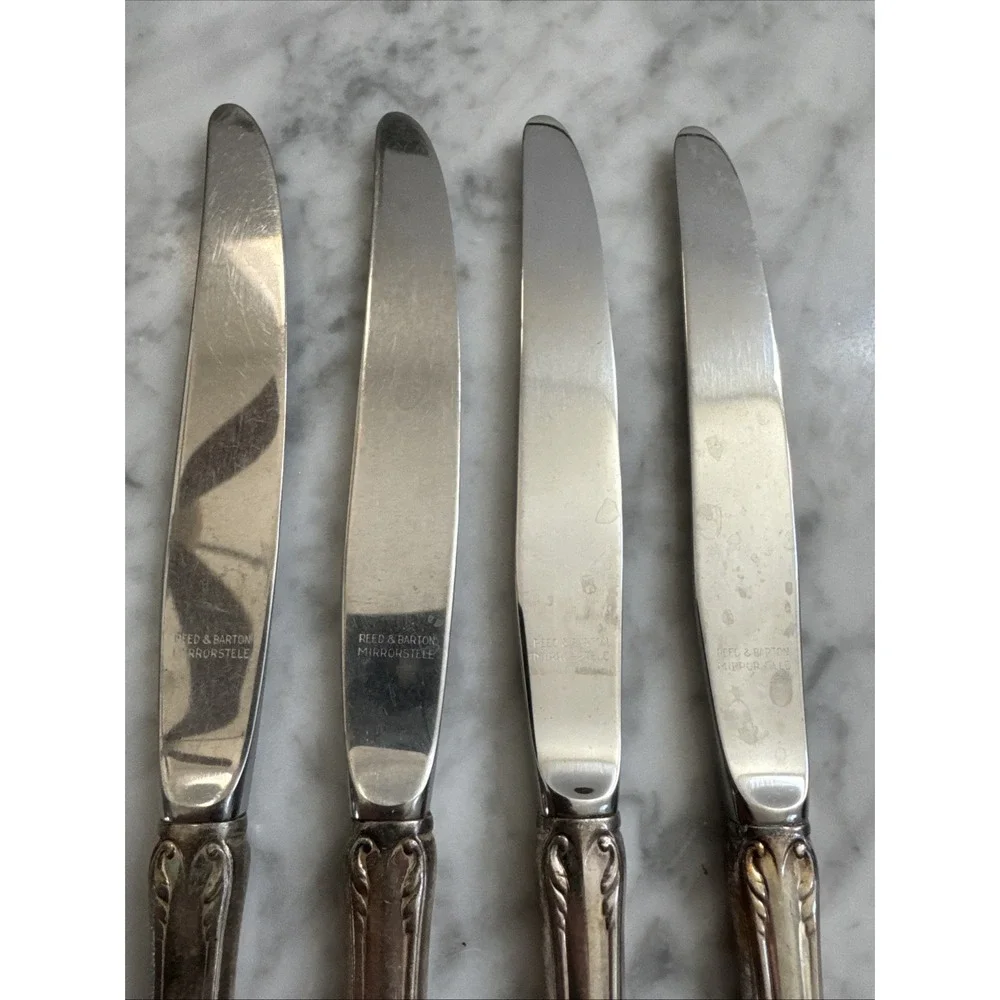 Vtg Reed & Barton DRESDEN ROSE Set Of 4 Silverplate/Mirrorsteel Dinner Knives